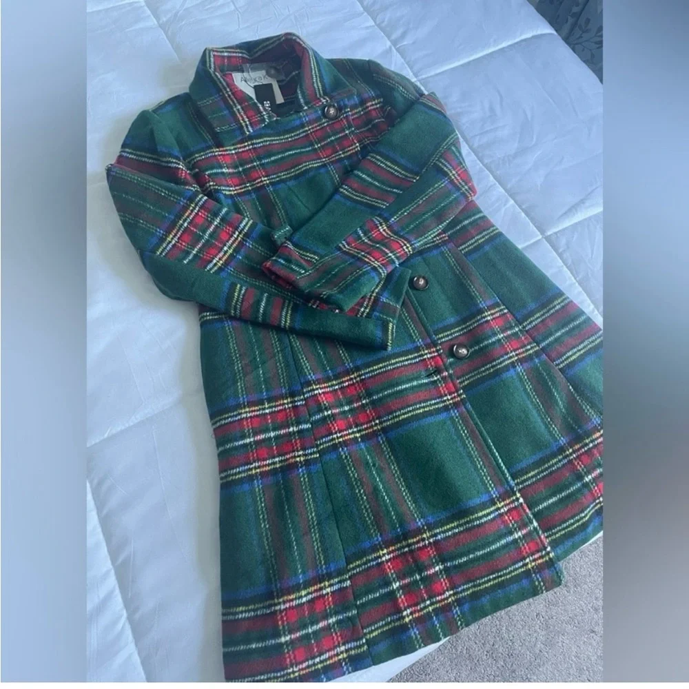 Brand new with tag Allegra K Green and Red Plaid tartan Pea Coat - Picture 7 of 11